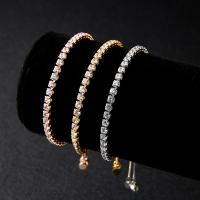 Brass Bracelet, plated, adjustable & box chain & for woman & with cubic zirconia, more colors for choice, nickel, lead & cadmium free, Sold Per Approx 9.4 Inch Strand