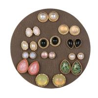 Tibetan Style Stud Earring Set, with Turquoise & Resin & Plastic Pearl, gold color plated, for woman, nickel, lead & cadmium free, 8mm, 12mm, 16mm, 12Pairs/Lot, Sold By Lot