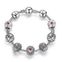 Tibetan Style European Bracelet, platinum color plated, different size for choice & for woman & with rhinestone, pink, nickel, lead & cadmium free, 160mm, 170mm, 180mm, 190mm, 200mm, Sold By Strand