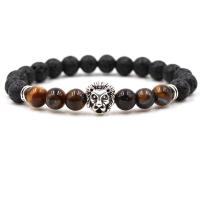 Lava Bracelet, with Gemstone & Tibetan Style, Lion, antique silver color plated, different materials for choice & Unisex, 8mm, Length:Approx 7.5 Inch, 10Strands/Lot, Sold By Lot