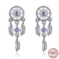Thailand Sterling Silver Jewelry Earring micro pave cubic zirconia & for woman purple Sold By Pair