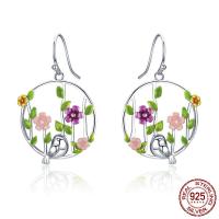 925 Sterling Silver Drop &  Dangle Earrings, Flower, platinum plated, for woman & enamel, 24x39mm, Sold By Pair