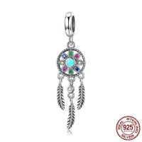 Thailand Sterling Silver Pendants, Dream Catcher, micro pave cubic zirconia & without troll, 9x33mm, Hole:Approx 4.5-5mm, Sold By PC