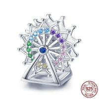 925 Sterling Silver Ferris Wheel platinum plated micro pave cubic zirconia & without troll purple Approx 4.5-5mm Sold By PC
