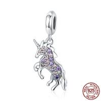 Thailand Sterling Silver Pendants, Unicorn, micro pave cubic zirconia & without troll, 9x26mm, Hole:Approx 4.5-5mm, Sold By PC
