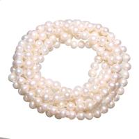 Пресноводные перлы ожерелье цепи свитера, Пресноводные жемчуги, Форма картофеля, натуральный, Женский, белый, 7x7mm, Продан через Приблизительно 61.4 дюймовый Strand