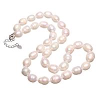 Freshwater Pearl Brass Necklace with Brass with 4cm extender chain Potato silver color plated with troll & for woman white Sold Per Approx 16.5 Inch Strand