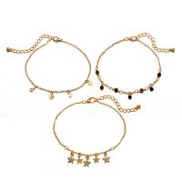 Tibetan Style Bracelet Set, with 2inch extender chain, Star, gold color plated, adjustable & oval chain & for woman & with rhinestone, nickel, lead & cadmium free, Length:Approx 8 Inch, 3Strands/Lot, Sold By Lot