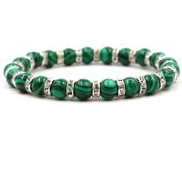 Malachite Bracelet with Zinc Alloy plated Unisex & with rhinestone 8mm Length Approx 7.5 Inch Sold By Lot