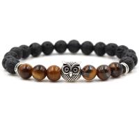 Gemstone Bracelets, with Elastic Thread & Lava & Tibetan Style, Owl, plated, different materials for choice & Unisex, 8mm, Length:Approx 7.5 Inch, 10Strands/Lot, Sold By Lot