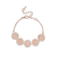 Zinc Alloy Bracelet with Cats Eye with 6cm extender chain Flower rose gold color plated twist oval chain & for woman & with rhinestone nickel lead & cadmium free 15mm Sold Per Approx 5.9 Inch Strand