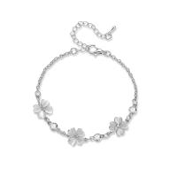 Zinc Alloy Bracelet with Cats Eye with 5.5cm extender chain Flower silver color plated twist oval chain & for woman & with rhinestone nickel lead & cadmium free 10mm 5mm Sold Per Approx 6.2 Inch Strand