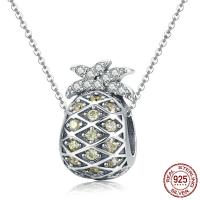 Thailand Sterling Silver Beads, Pineapple, micro pave cubic zirconia & without troll, 8x13mm, Sold By PC