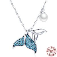 Thailand Sterling Silver Necklace, with Shell Pearl, Mermaid tail, oval chain & micro pave cubic zirconia & for woman, 16x17mm, Sold Per Approx 17 Inch Strand
