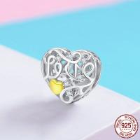 925 Sterling Silver European Beads, Heart, plated, micro pave cubic zirconia & without troll, 11x10mm, Hole:Approx 4.5-5mm, Sold By PC