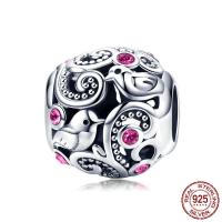 Thailand Sterling Silver European Bead, micro pave cubic zirconia & without troll, 10x11mm, Hole:Approx 4.5-5mm, Sold By PC