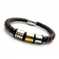PU Leather Bracelet, with Titanium Steel, plated, for man, more colors for choice, 8mm, Sold Per Approx 8 Inch Strand