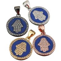 Cubic Zirconia Micro Pave Brass Pendant, Flat Round, plated, micro pave cubic zirconia & enamel, more colors for choice, nickel, lead & cadmium free, 15x17x2mm, Hole:Approx 3x5mm, 10PCs/Lot, Sold By Lot