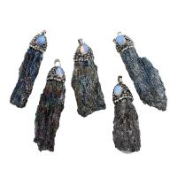 Kyanite Pendant, with Rhinestone Clay Pave & Tibetan Style, platinum color plated, 14.5x54.5x9.5-20x56x13mm, Hole:Approx 4x7mm, Sold By PC