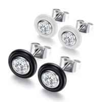 Stainless Steel Stud Earrings, with Porcelain, for woman & with rhinestone, more colors for choice, 9.37mm, Sold By Pair