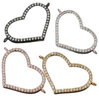 Brass Jewelry Connector, Heart, plated, micro pave cubic zirconia & 1/1 loop, more colors for choice, nickel, lead & cadmium free, 29x18x3mm, Hole:Approx 1mm, 10PCs/Lot, Sold By Lot