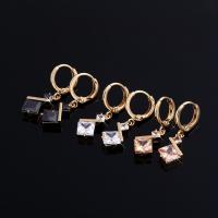 Huggie Hoop Drop Earring Brass real gold plated for woman & with cubic zirconia nickel lead & cadmium free Sold By Pair