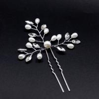 Bridal Hair Pins Zinc Alloy with Plastic Pearl silver color plated for bridal & with rhinestone nickel lead & cadmium free Sold By PC