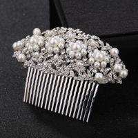 Braut Dekoratives Haarkämmchen, Zinklegierung, mit Kunststoff Perlen, Platinfarbe platiniert, für Braut & mit Strass, frei von Nickel, Blei & Kadmium, 115x65mm, verkauft von PC