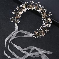 Zinc Alloy Headband with Cloth & Plastic Pearl gold color plated for bridal & with rhinestone nickel lead & cadmium free Sold By PC