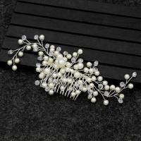Braut Dekoratives Haarkämmchen, Kunststoff Perlen, mit Kristall & Messing & Eisen, silberfarben plattiert, für Braut & verschiedenen Materialien für die Wahl, frei von Nickel, Blei & Kadmium, 220x65mm, verkauft von PC
