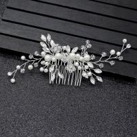Braut Dekoratives Haarkämmchen, Kunststoff Perlen, mit Kristall & Messing, silberfarben plattiert, für Braut, frei von Nickel, Blei & Kadmium, 130x60mm, verkauft von PC