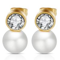 Stainless Steel Stud Earrings with Plastic Pearl plated for woman & with rhinestone Sold By Pair