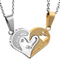 Stainless Steel Couple Necklace, Heart, oval chain & for couple, more colors for choice, 22mm, 31mm, 2Strands/Set, Sold By Set