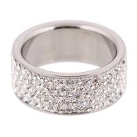 Rhinestone Stainless Steel Finger Ring, with Rhinestone Clay Pave, different size for choice & for woman, original color, 15mm, Sold By PC