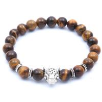 Natural Tiger Eye Bracelets, with Nylon Cord & Tibetan Style, plated, Unisex, more colors for choice, 8mm, Sold Per Approx 22.2 Inch Strand