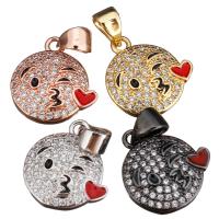 Cubic Zirconia Micro Pave Brass Pendant, emotion, plated, micro pave cubic zirconia & enamel, more colors for choice, nickel, lead & cadmium free, 13x14x3mm, Hole:Approx 4x5mm, 10PCs/Lot, Sold By Lot