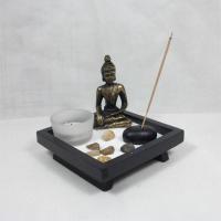bois Porte-bougie, avec sablecran & verre & résine, bijoux bouddhiste, 125x125x38mm, Vendu par PC