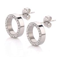 Stainless Steel Stud Earrings with Rhinestone Clay Pave silver color plated for woman 13mm Sold By Pair
