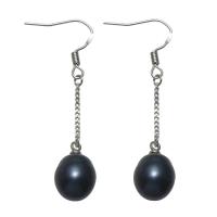 Freshwater Pearl Earrings with Brass Rice platinum color plated for woman black 9-10mmuff0c44mm Sold By Pair