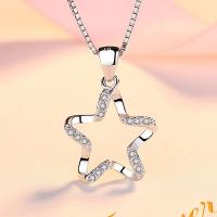 925 Sterling Silver Pendant, Star, platinum plated, micro pave rhinestone, 20x10mm, Hole:Approx 3-5mm, Sold By PC