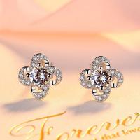 925 Sterling Silver Stud Earrings, Flower, platinum color plated, micro pave rhinestone & for woman, 8.4x8.4mm, Sold By Pair