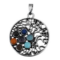 Tibetan Style Pendants, with Gemstone, antique silver color plated, nickel, lead & cadmium free, 31.50x36x5mm, Hole:Approx 5x7mm, Sold By PC