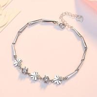 925 Sterling Silver Bracelet with 1.18inch extender chain Four Leaf Clover platinum plated bar chain & for woman & with cubic zirconia nickel lead & cadmium free Sold Per Approx 6.3 Inch Strand