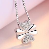 925 Sterling Silver Pendant Four Leaf Clover platinum plated micro pave rhinestone & for woman nickel lead & cadmium free Approx 3-5mm Sold By PC