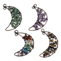 Tibetan Style Moon Pendants, with Gemstone, antique gold color plated, different materials for choice & double-hole, nickel, lead & cadmium free, 34x56x9mm, Hole:Approx 4mm, Sold By PC