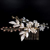 Bridal Decorative Hair Comb, Tibetan Style, Flower, gold color plated, for bridal & enamel & with rhinestone, nickel, lead & cadmium free, 110x70mm, Sold By PC