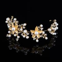 Bridal Hair Flowers, Tibetan Style, with Plastic Pearl, gold color plated, with rhinestone, nickel, lead & cadmium free, 280mm, Sold By PC