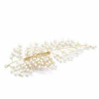 Braut Dekoratives Haarkämmchen, Messing, mit Kunststoff Perlen, Blatt, goldfarben plattiert, für Braut, frei von Nickel, Blei & Kadmium, 240x80mm, verkauft von PC