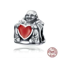 Thailand Sterling Silver European Bead, Buddha, without troll & enamel, 10x12mm, Hole:Approx 4.5-5mm, Sold By PC