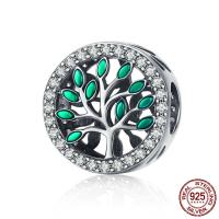 Thailand Sterling Silver Beads, Tree, micro pave cubic zirconia & without troll & enamel, 12x12mm, Hole:Approx 4.5-5mm, Sold By PC